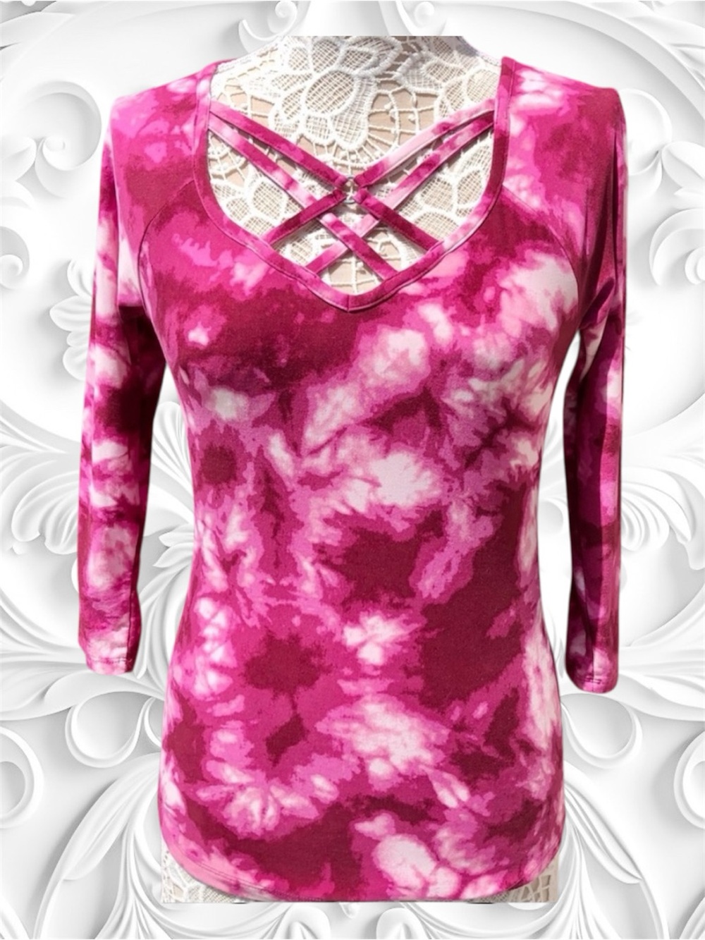 No Boundaries Tie Die Long Sleeve Fuchsia Top
